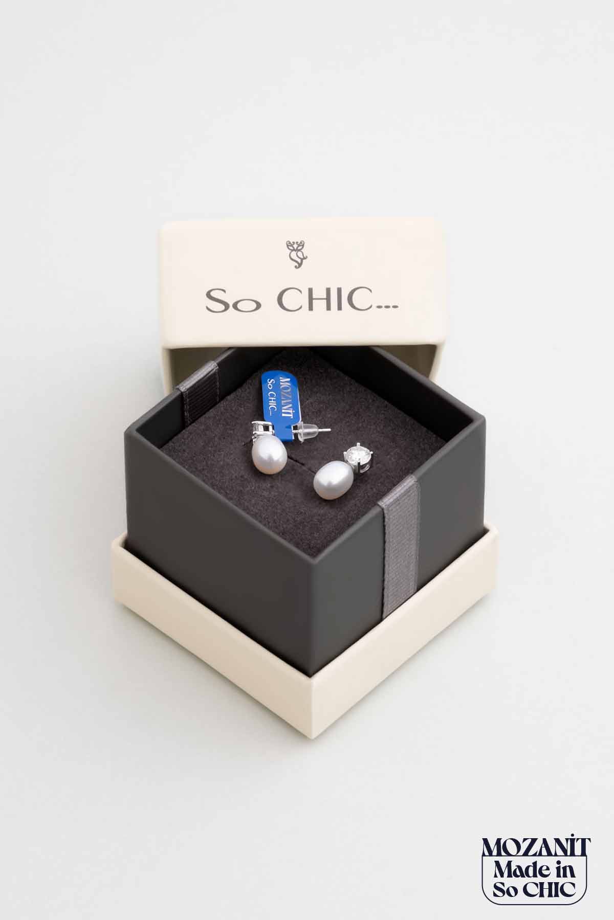 Mozanit Rüyası 18 Ayar Beyaz Altın Kaplama Inci Taşlı Gümüş Küpe 5170416299