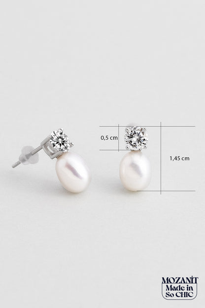 Mozanit Rüyası 18 Ayar Beyaz Altın Kaplama Inci Taşlı Gümüş Küpe 5170416299