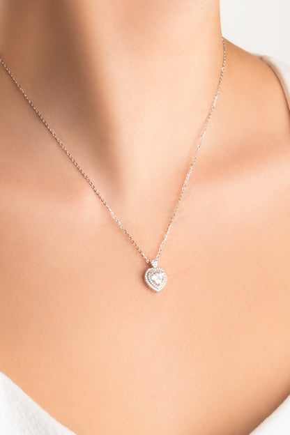 Kalp Mozanit 18 Ayar Beyaz Altın Kaplama 44 Cm Gümüş Kolye 5170430199