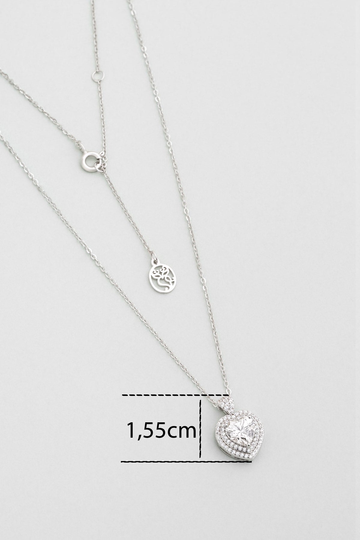 Kalp Mozanit 18 Ayar Beyaz Altın Kaplama 44 Cm Gümüş Kolye 5170430199