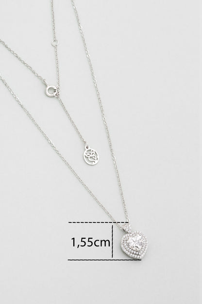 Kalp Mozanit 18 Ayar Beyaz Altın Kaplama 44 Cm Gümüş Kolye 5170430199