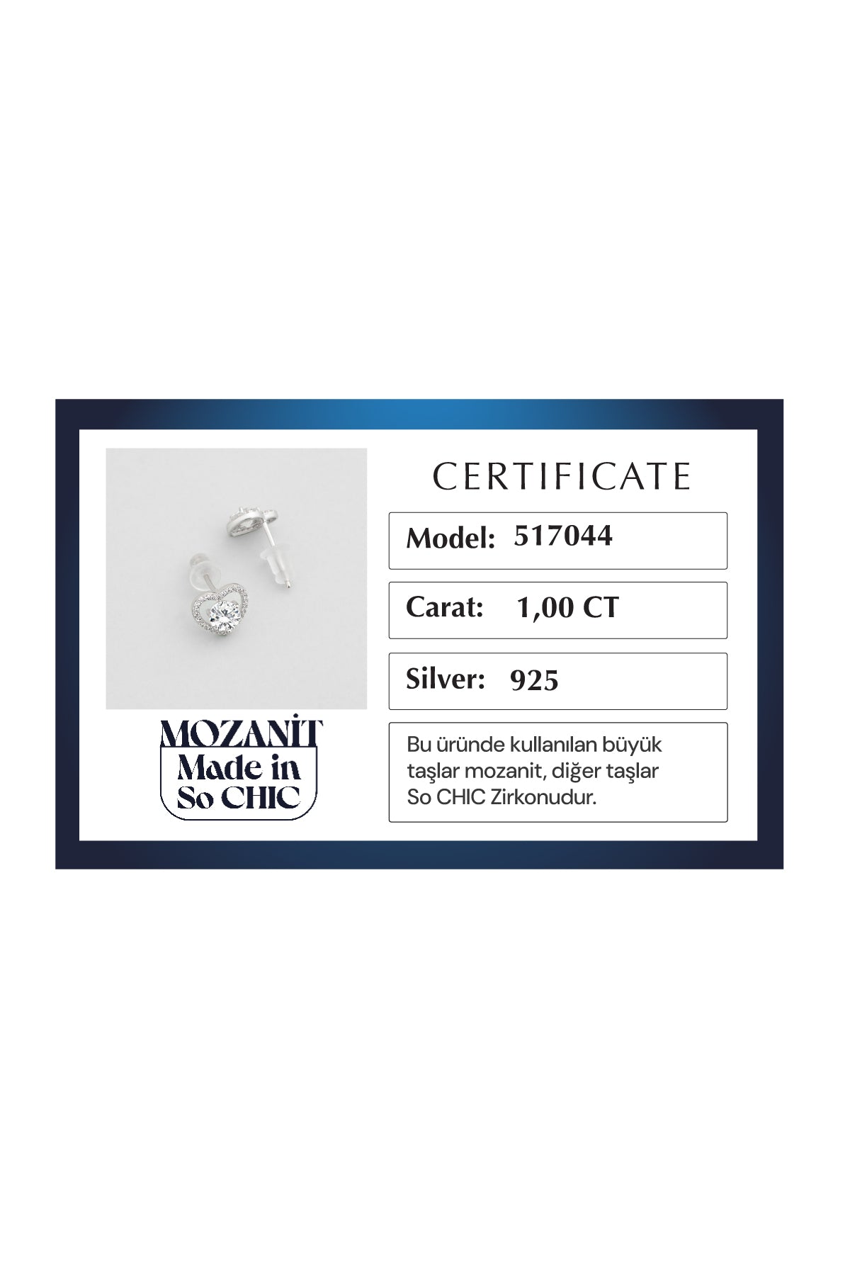 Mozanit Kalbi 18 Ayar Beyaz Altın Kaplama Gümüş Küpe 5170440199