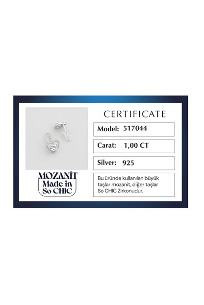 Mozanit Kalbi 18 Ayar Beyaz Altın Kaplama Gümüş Küpe 5170440199