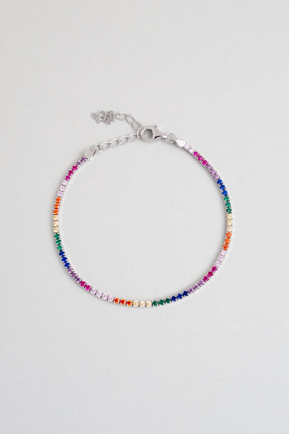 Gökkuşağı 18 Ayar Beyaz Altın Kaplama 19 Cm Gümüş Su Yolu Bileklik 5170821399