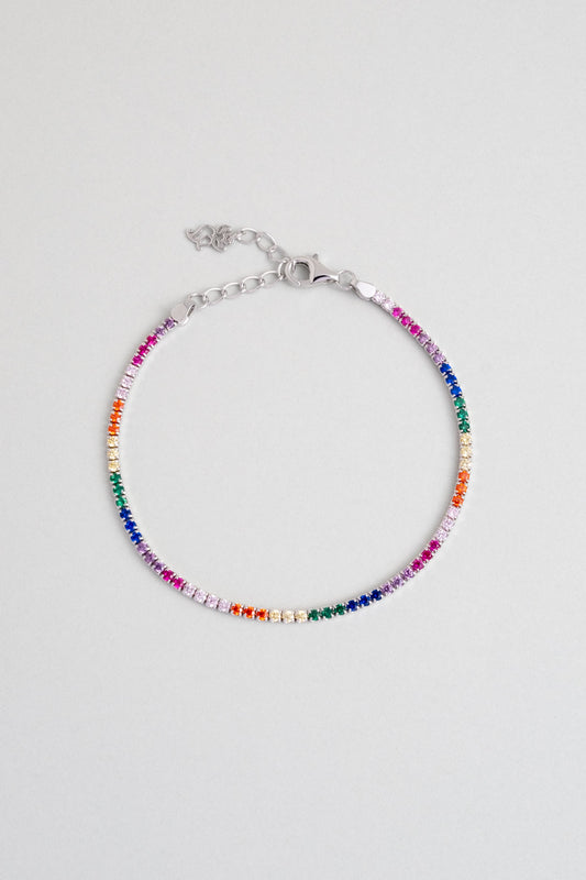 Gökkuşağı 18 Ayar Beyaz Altın Kaplama 19 Cm Gümüş Su Yolu Bileklik 5170821399