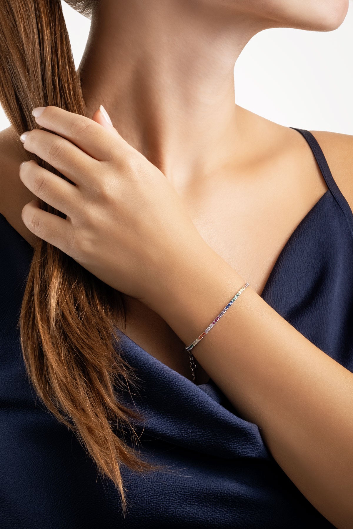 Gökkuşağı 18 Ayar Beyaz Altın Kaplama 19 Cm Gümüş Su Yolu Bileklik 5170821399