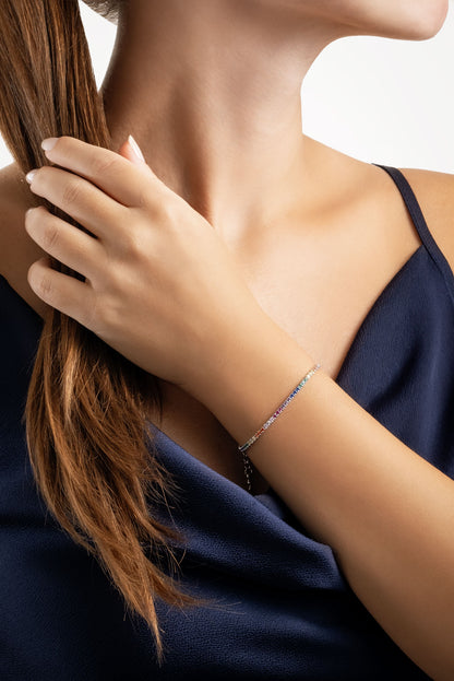 Gökkuşağı 18 Ayar Beyaz Altın Kaplama 19 Cm Gümüş Su Yolu Bileklik 5170821399