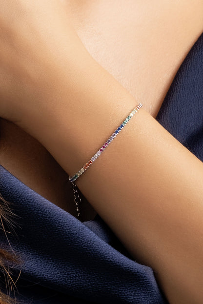 Gökkuşağı 18 Ayar Beyaz Altın Kaplama 19 Cm Gümüş Su Yolu Bileklik 5170821399