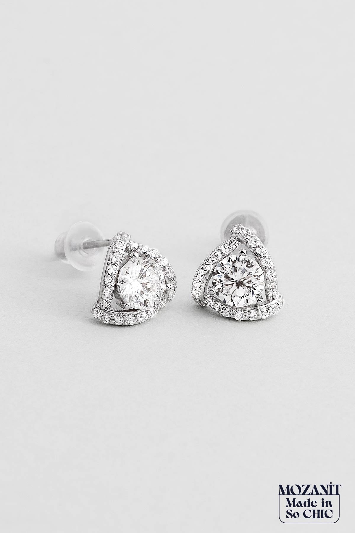 Mozanit Işıltısı 18 Ayar Beyaz Altın Kaplama Gümüş Küpe 5170890199