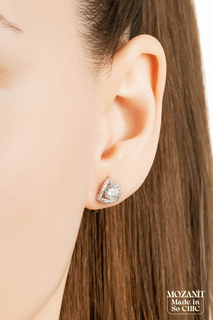 Mozanit Işıltısı 18 Ayar Beyaz Altın Kaplama Gümüş Küpe 5170890199