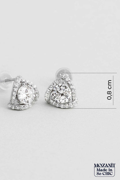 Mozanit Işıltısı 18 Ayar Beyaz Altın Kaplama Gümüş Küpe 5170890199