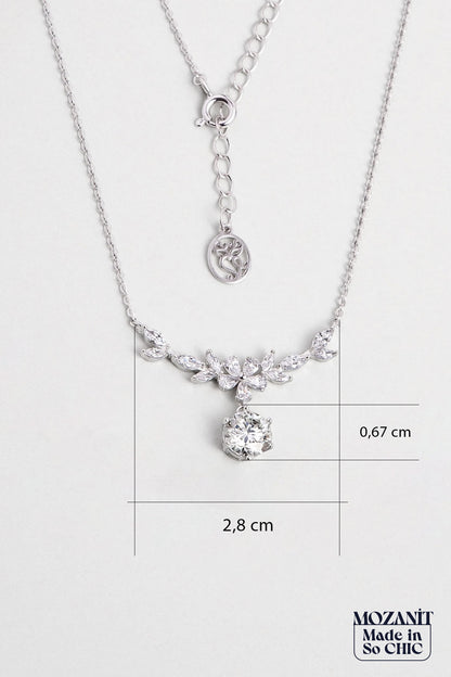 Mozanit Çiçeği 18 Ayar Beyaz Altın Kaplama 45 Cm Gümüş Kolye 5170970199