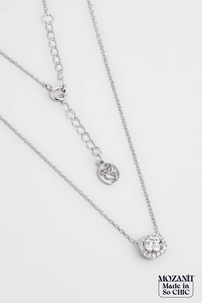 Mozanit Zarafeti 18 Ayar Beyaz Altın Kaplama 44 Cm Gümüş Kolye 5171010199
