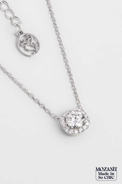 Mozanit Zarafeti 18 Ayar Beyaz Altın Kaplama 44 Cm Gümüş Kolye 5171010199