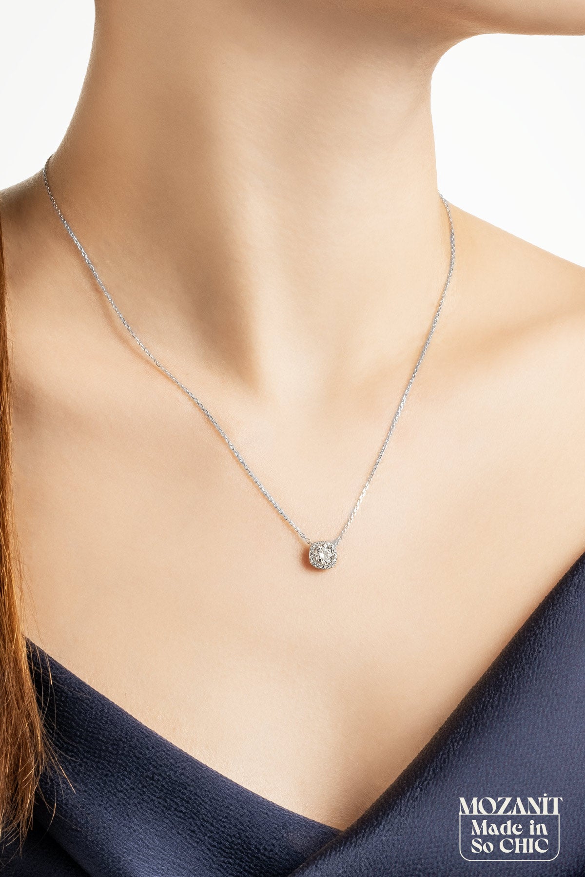 Mozanit Zarafeti 18 Ayar Beyaz Altın Kaplama 44 Cm Gümüş Kolye 5171010199