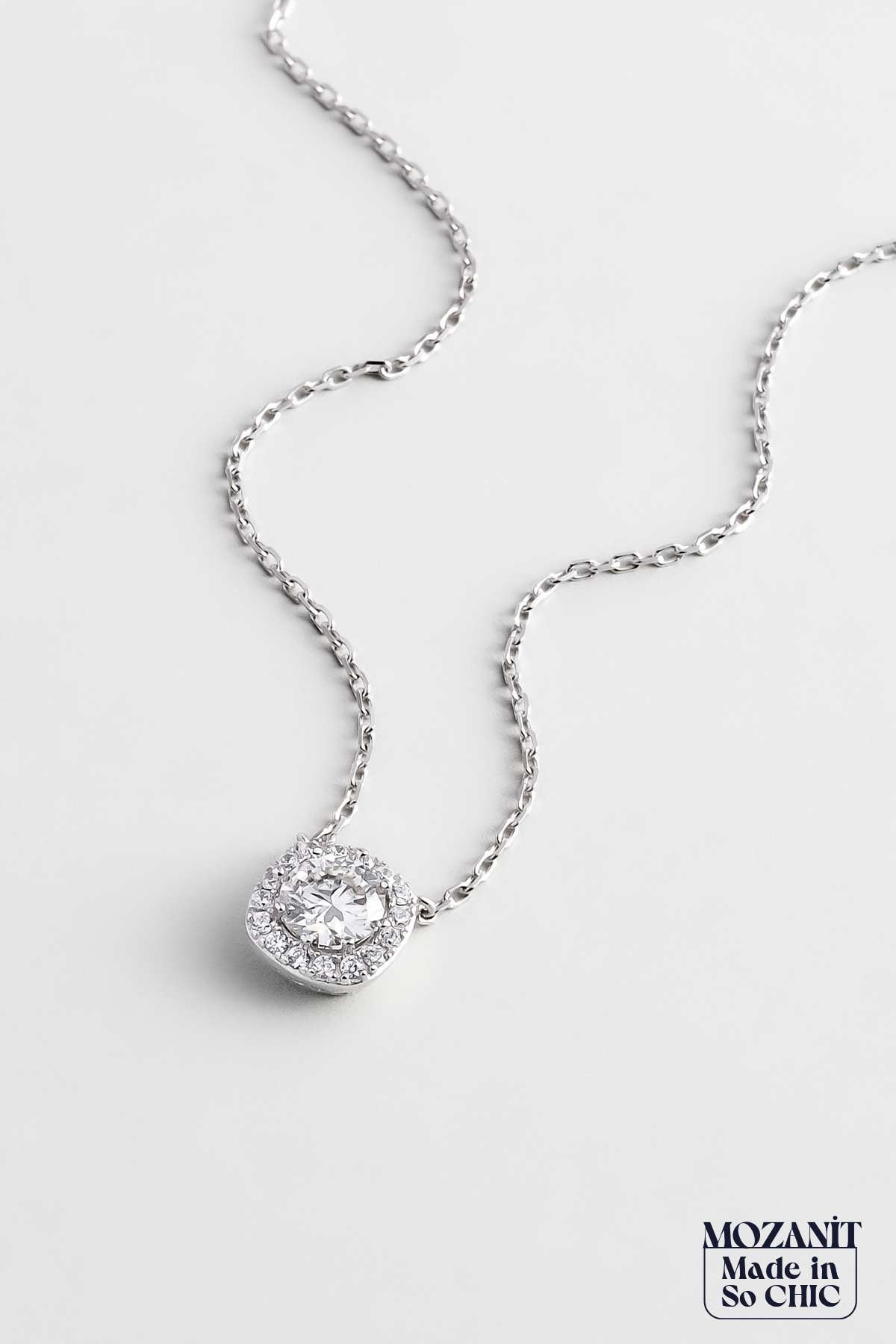 Mozanit Zarafeti 18 Ayar Beyaz Altın Kaplama 44 Cm Gümüş Kolye 5171010199