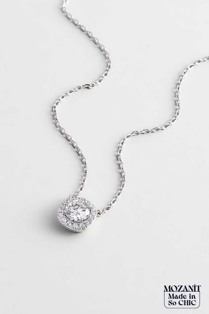 Mozanit Zarafeti 18 Ayar Beyaz Altın Kaplama 44 Cm Gümüş Kolye 5171010199