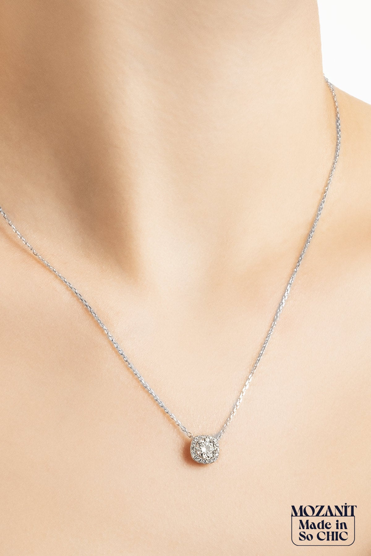 Mozanit Zarafeti 18 Ayar Beyaz Altın Kaplama 44 Cm Gümüş Kolye 5171010199