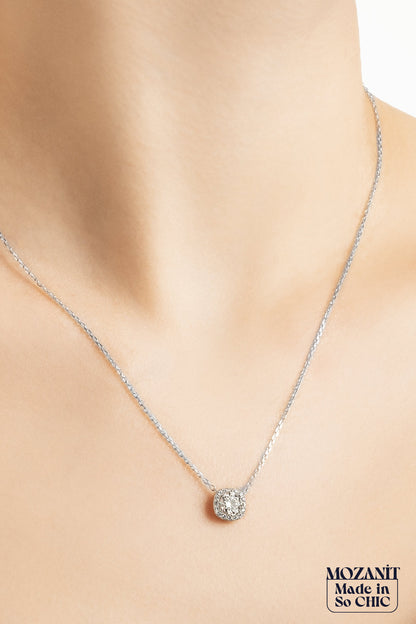 Mozanit Zarafeti 18 Ayar Beyaz Altın Kaplama 44 Cm Gümüş Kolye 5171010199