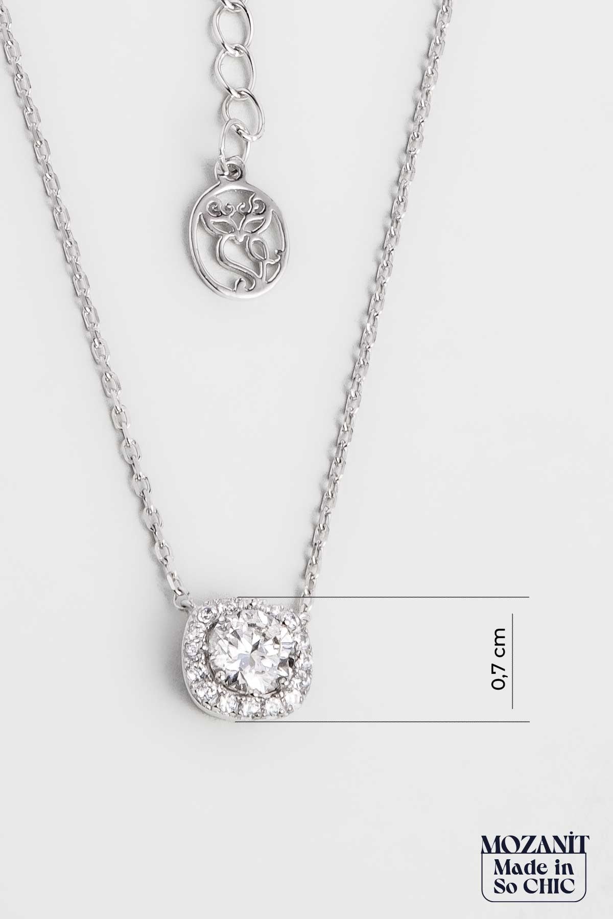 Mozanit Zarafeti 18 Ayar Beyaz Altın Kaplama 44 Cm Gümüş Kolye 5171010199