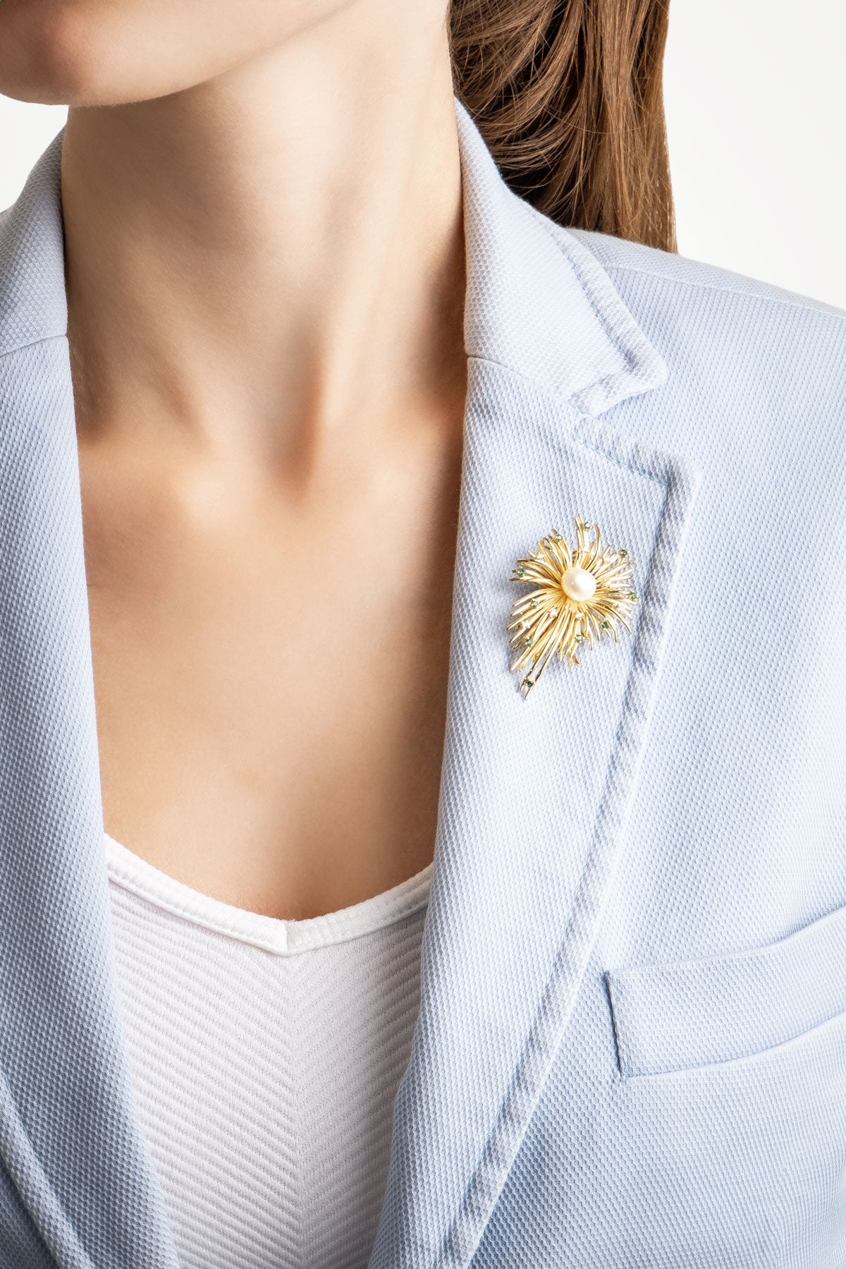 Inci Işıltısı 18 Ayar Sarı Altın Kaplama Gümüş Broş 5171526244