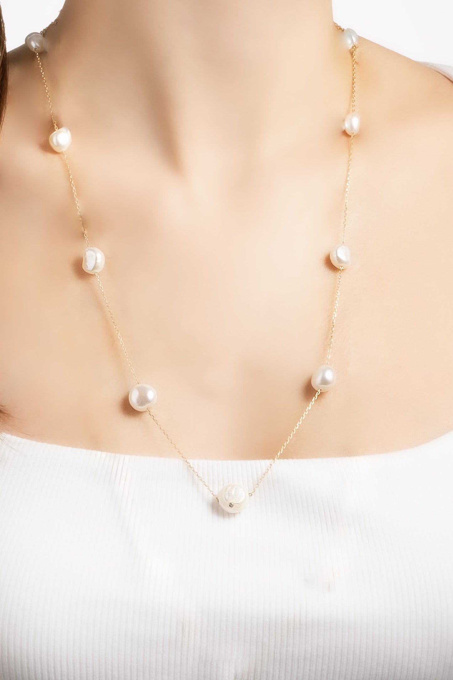 Afrodit 18 Ayar Sarı Altın Kaplama 60 Cm Gümüş Inci Kolye 5171696244