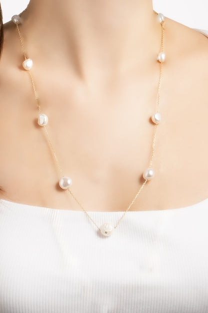 Afrodit 18 Ayar Sarı Altın Kaplama 60 Cm Gümüş Inci Kolye 5171696244