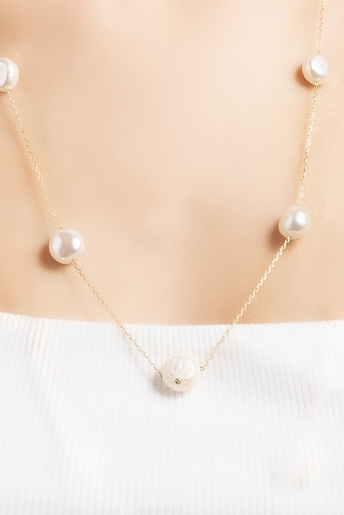 Afrodit 18 Ayar Sarı Altın Kaplama 60 Cm Gümüş Inci Kolye 5171696244