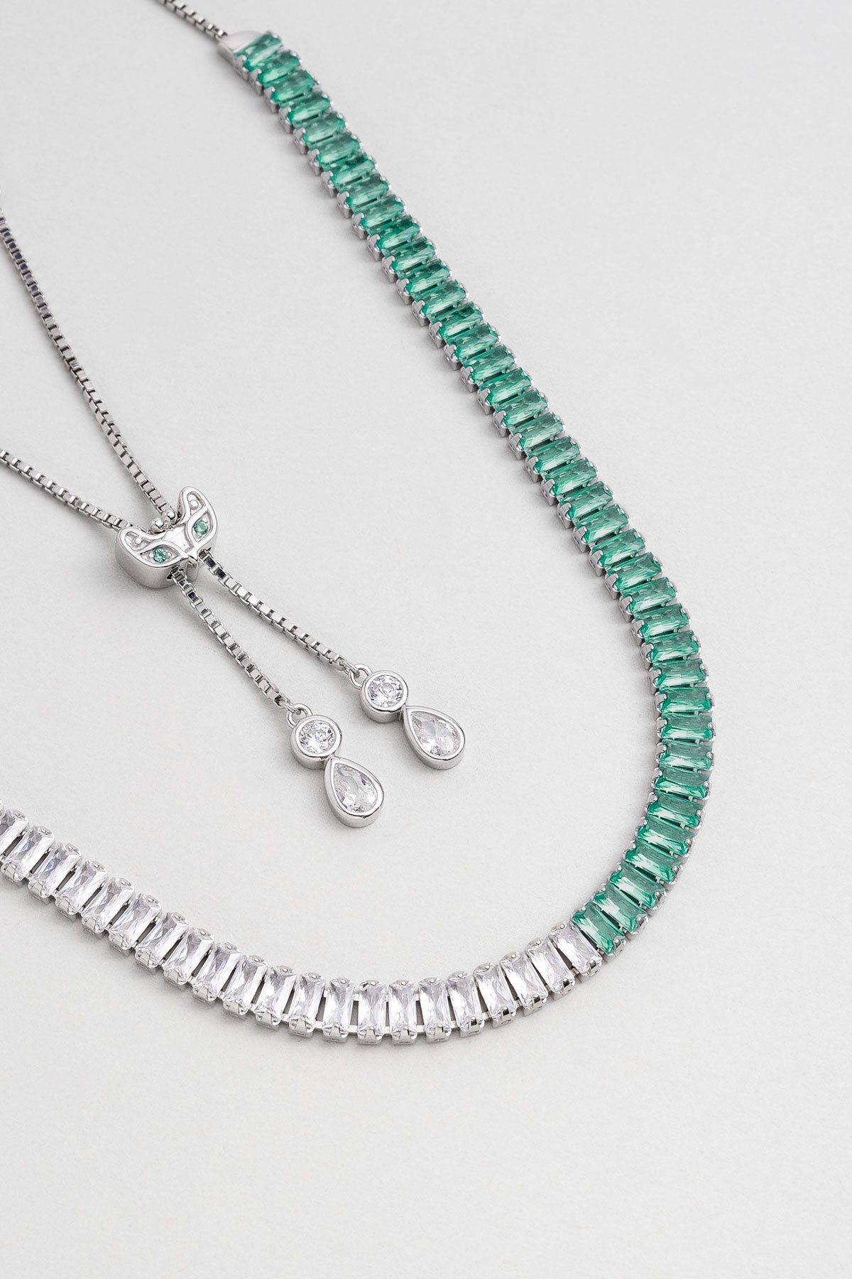 Renkli Baget 18 Ayar Beyaz Altın Kaplama Ayarlanabilir Gümüş Choker Kolye 5172160499