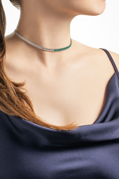 Renkli Baget 18 Ayar Beyaz Altın Kaplama Ayarlanabilir Gümüş Choker Kolye 5172160499