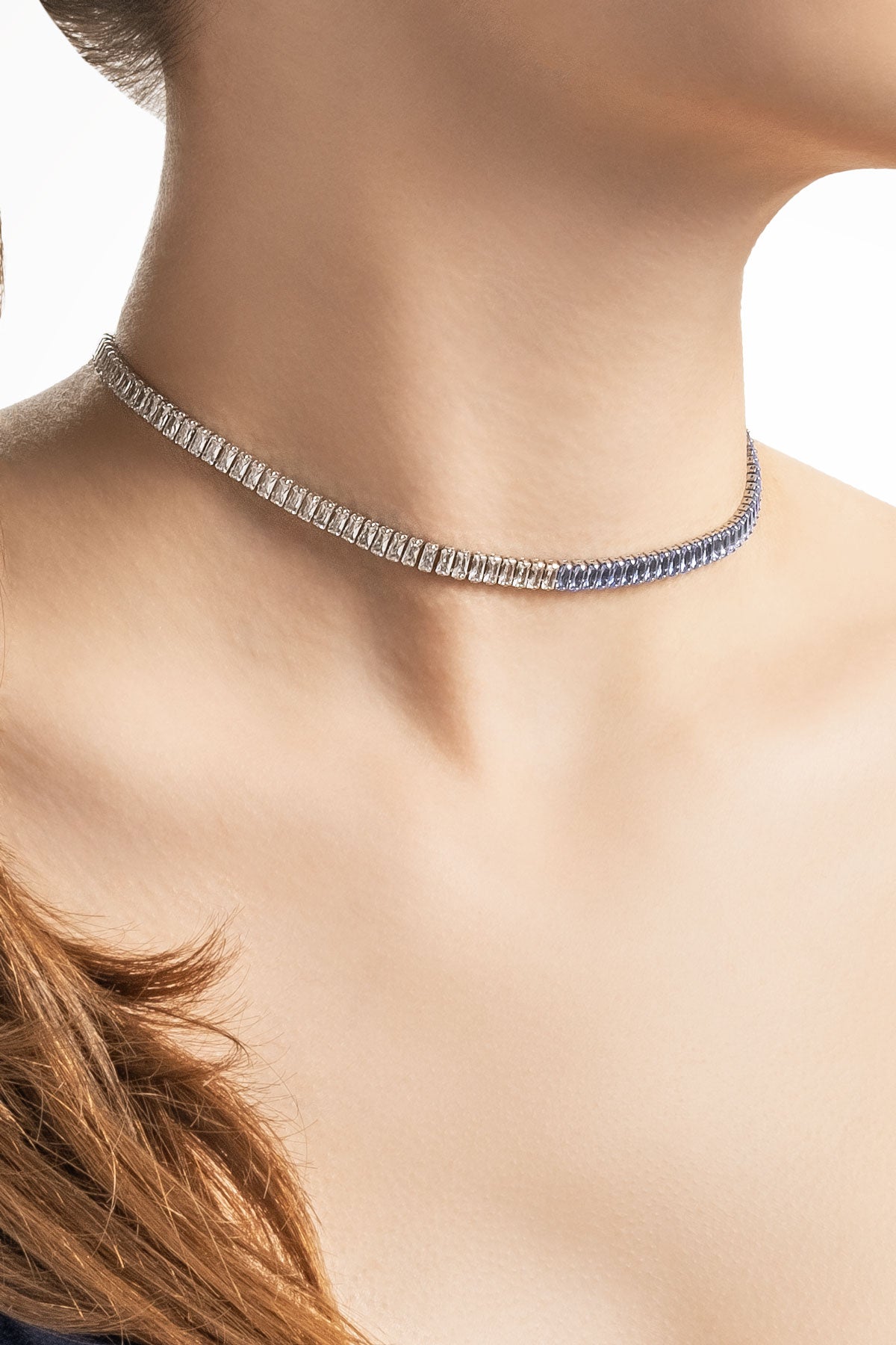 Renkli Baget 18 Ayar Beyaz Altın Kaplama Ayarlanabilir Gümüş Choker Kolye 5172160599