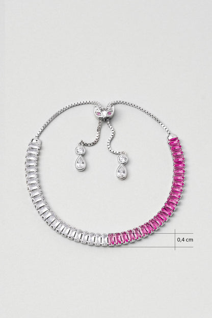 Renkli Baget 18 Ayar Beyaz Altın Kaplama Ayarlanabilir Gümüş Bileklik 5172173999