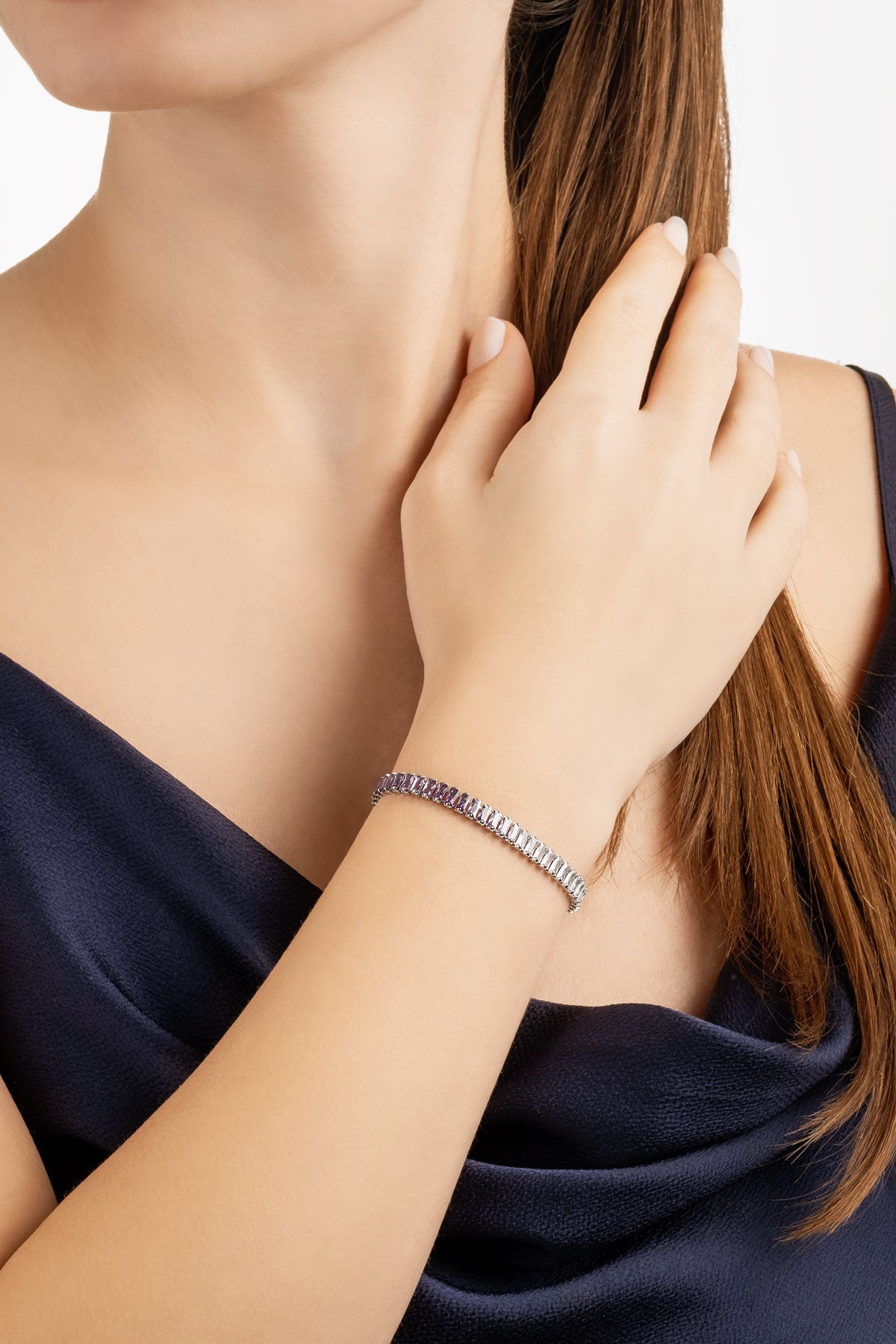 Renkli Baget 18 Ayar Beyaz Altın Kaplama Ayarlanabilir Gümüş Bileklik 5172178999