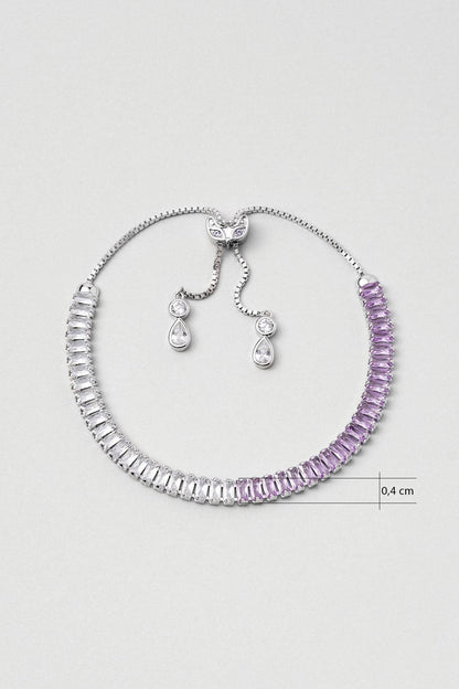 Renkli Baget 18 Ayar Beyaz Altın Kaplama Ayarlanabilir Gümüş Bileklik 5172178999