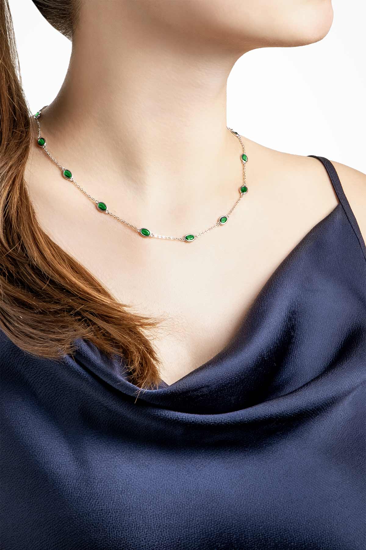 Büyülü Renkler 18 Ayar Beyaz Altın Kaplama 45 Cm Gümüş Kolye 5172790499