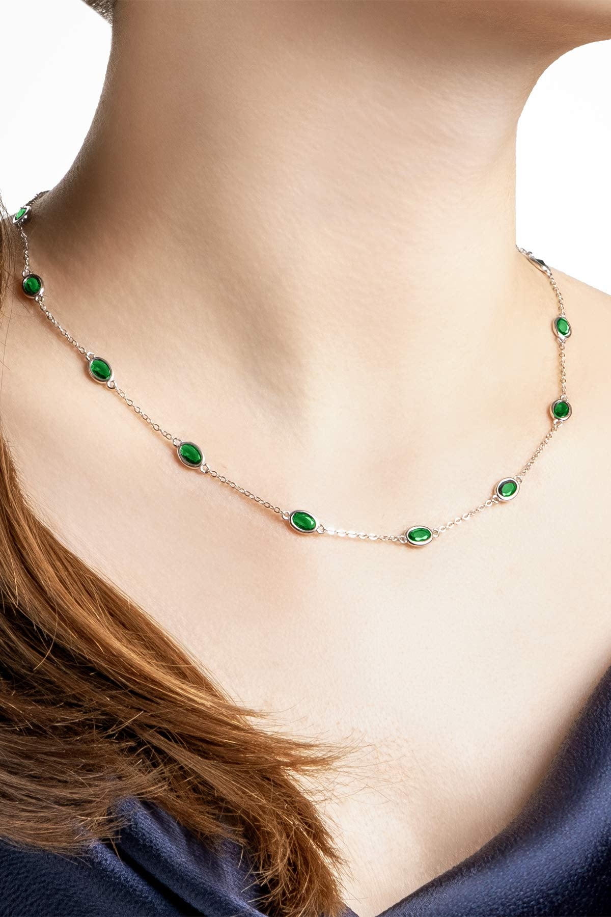 Büyülü Renkler 18 Ayar Beyaz Altın Kaplama 45 Cm Gümüş Kolye 5172790499