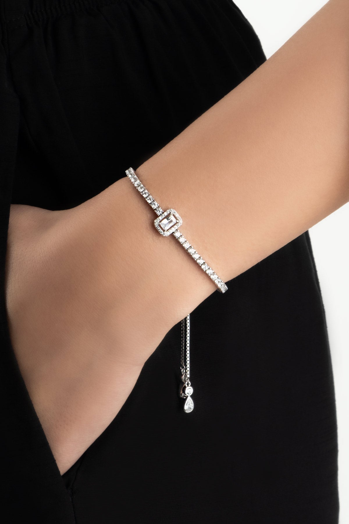 Baget Işıltısı 18 Ayar Beyaz Altın Kaplama Ayarlanabilir Gümüş Su Yolu Bileklik 5173990199