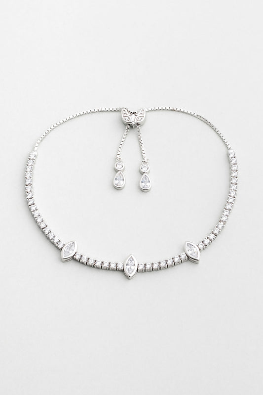 Markiz Taşlı 18 Ayar Beyaz Altın Kaplama Ayarlanabilir Gümüş Su Yolu Bileklik 5174000199