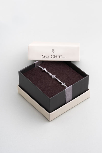 Markiz Taşlı 18 Ayar Beyaz Altın Kaplama Ayarlanabilir Gümüş Su Yolu Bileklik 5174000199