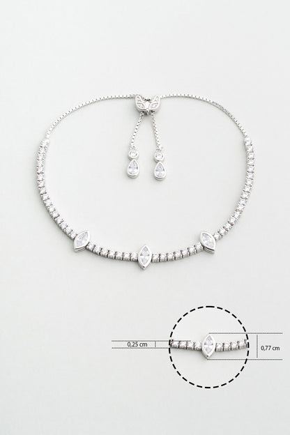 Markiz Taşlı 18 Ayar Beyaz Altın Kaplama Ayarlanabilir Gümüş Su Yolu Bileklik 5174000199