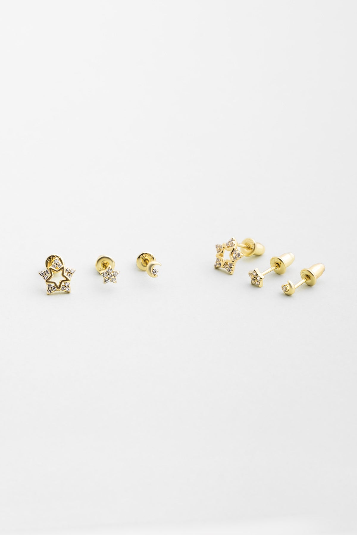 Şans Yıldızları 18 Ayar Sarı Altın Kaplama Gümüş Çoklu Küpe 5175130144