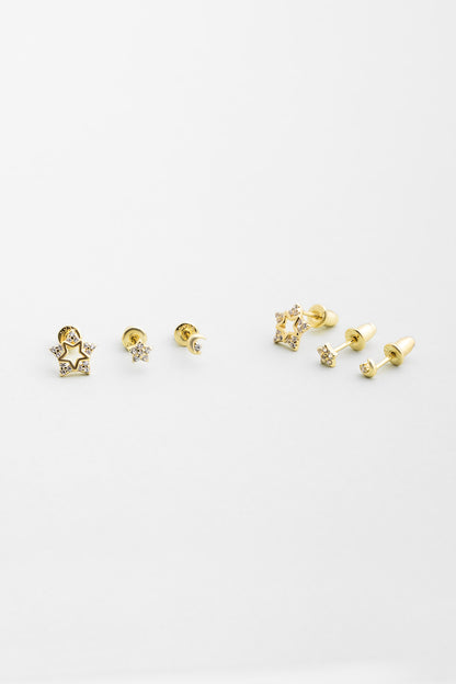 Şans Yıldızları 18 Ayar Sarı Altın Kaplama Gümüş Çoklu Küpe 5175130144