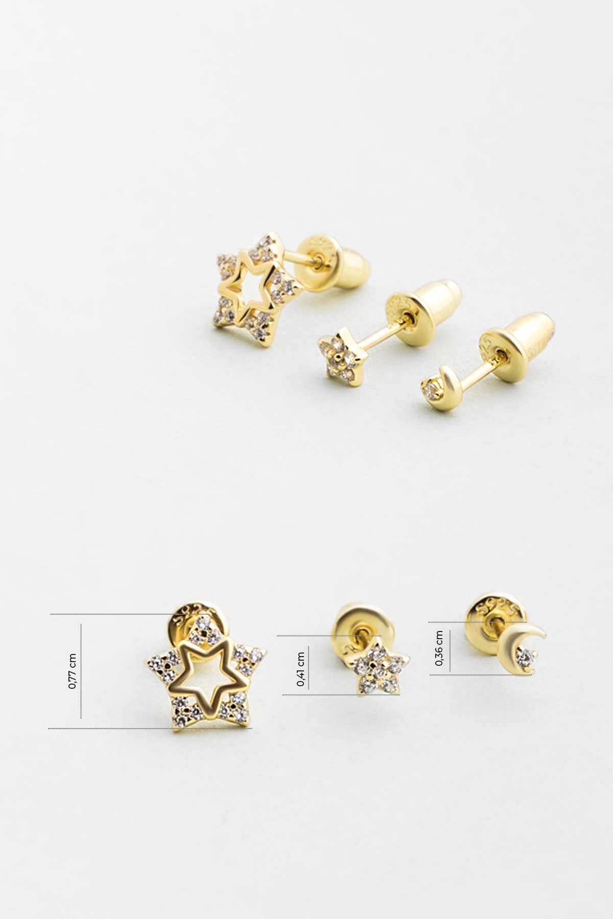 Şans Yıldızları 18 Ayar Sarı Altın Kaplama Gümüş Çoklu Küpe 5175130144