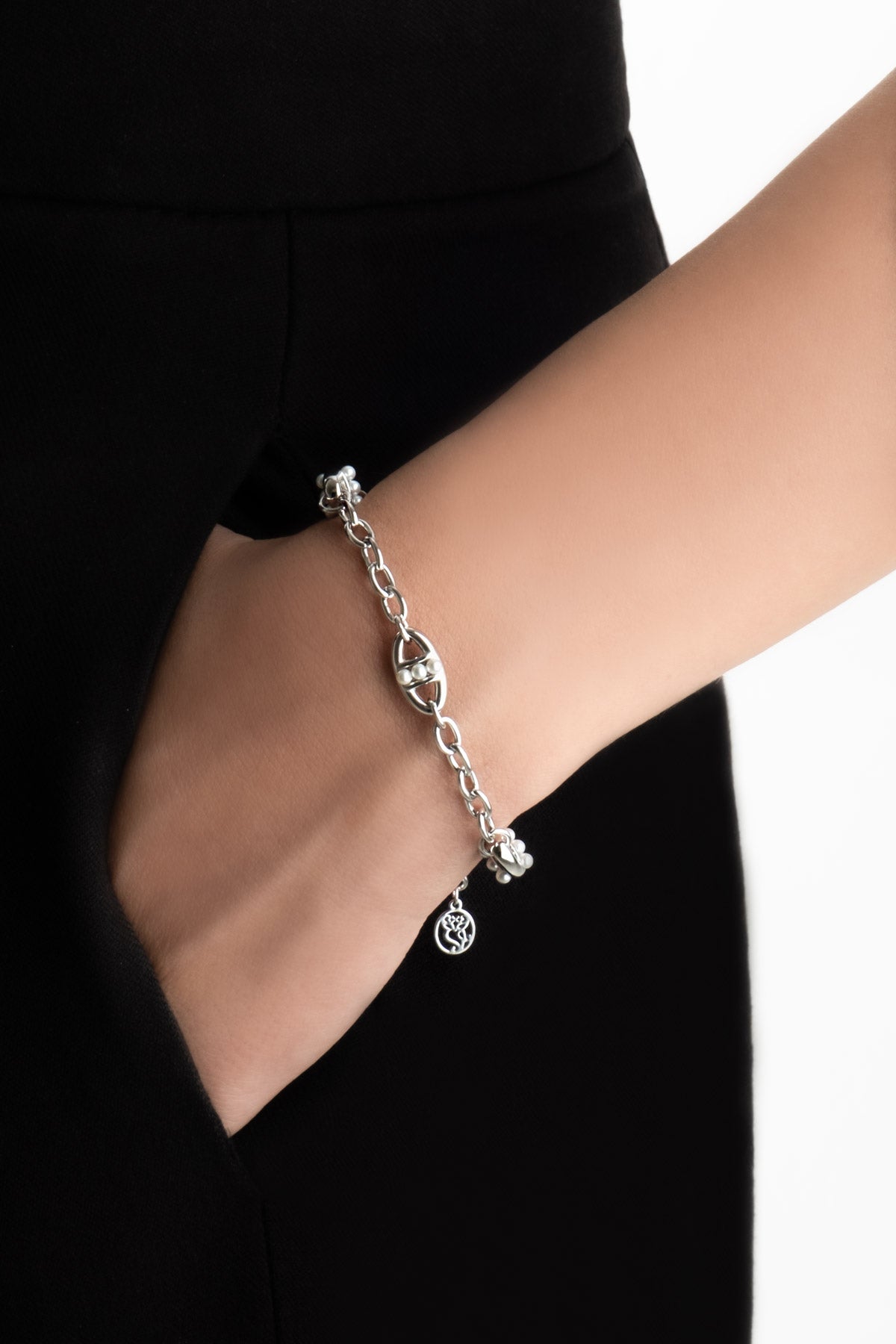 Audrey 18 Ayar Beyaz Altın Kaplama 19 Cm Gümüş Zincir Bileklik 5176816299