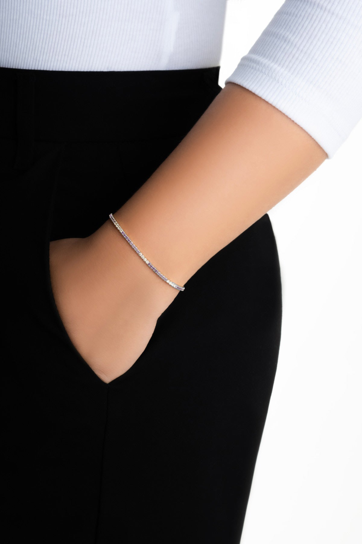 Gökkuşağı Dansı 18 Ayar Beyaz Altın Kaplama 19 Cm Su Yolu Bileklik 5177791799