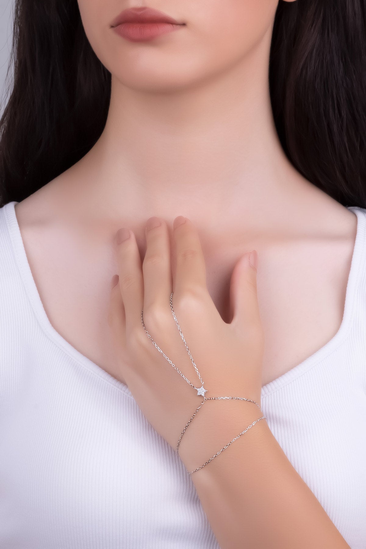 Mistik Yıldız 18 Ayar Beyaz Altın Kaplama 21 Cm Gümüş Şahmeran 5178190199