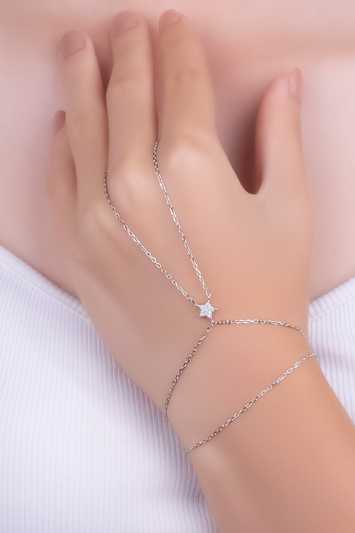 Mistik Yıldız 18 Ayar Beyaz Altın Kaplama 21 Cm Gümüş Şahmeran 5178190199