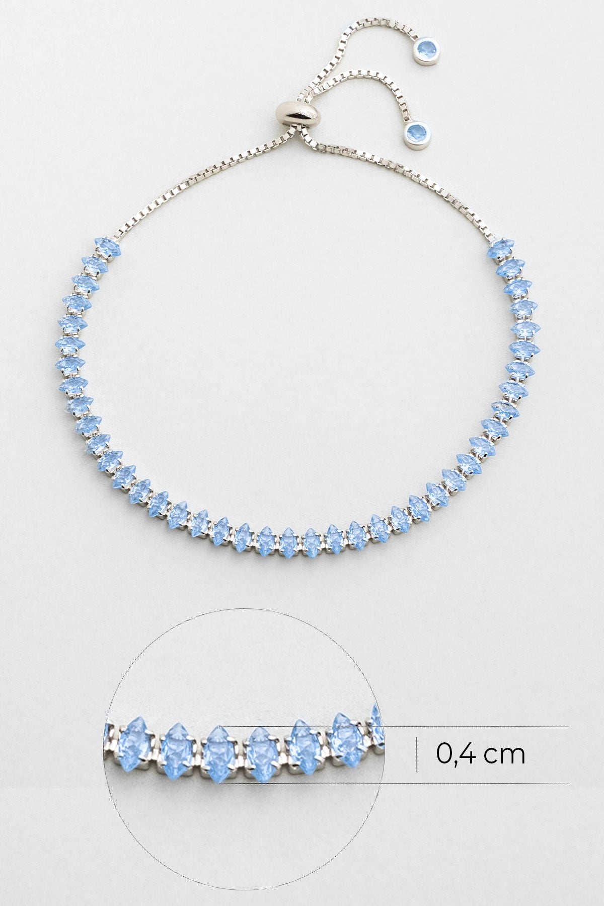 Mavi Aura 18 Ayar Beyaz Altın Kaplama Ayarlanabilir Gümüş Bileklik 5178260599