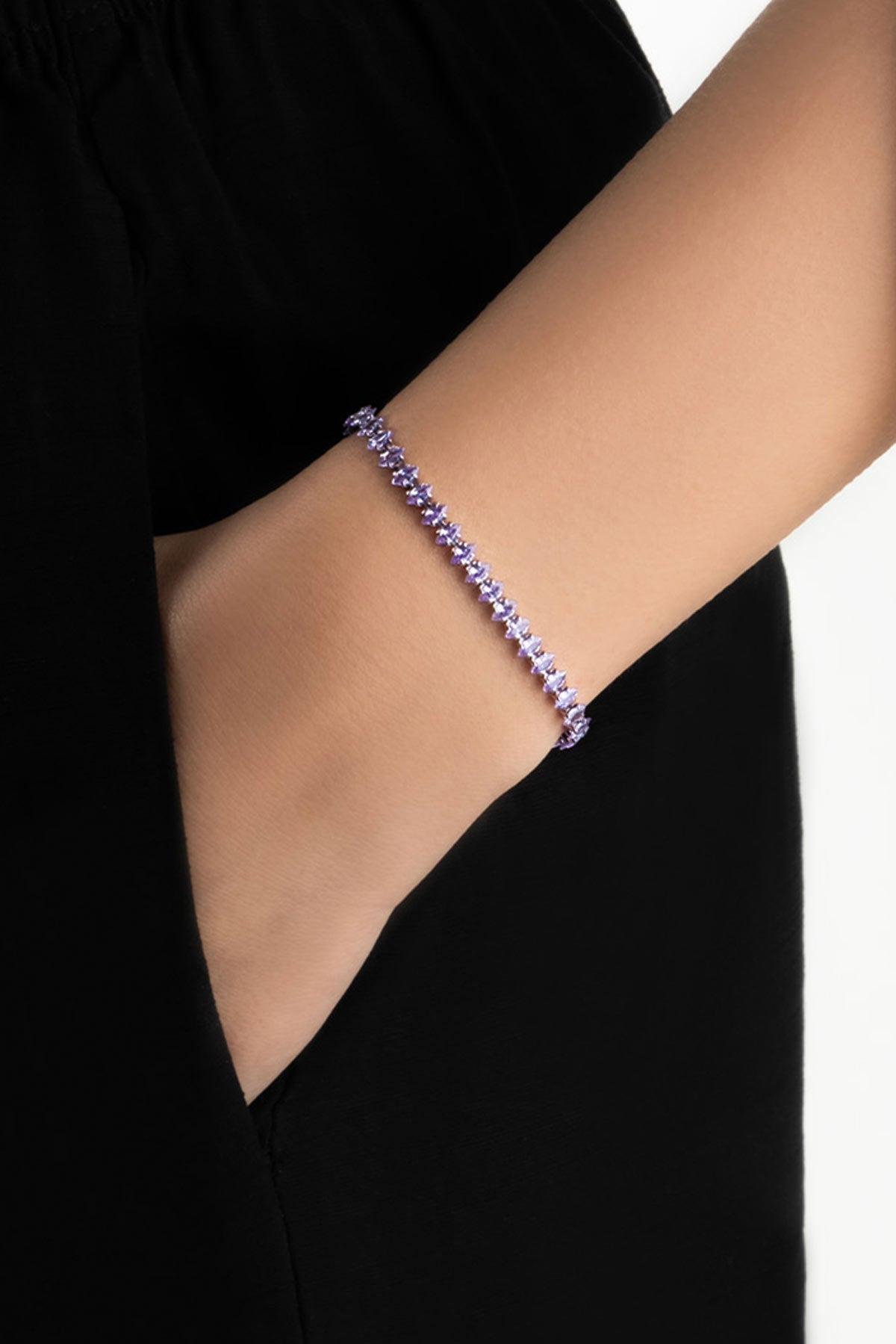 Mor Aura 18 Ayar Beyaz Altın Kaplama Ayarlanabilir Gümüş Bileklik 5178268999