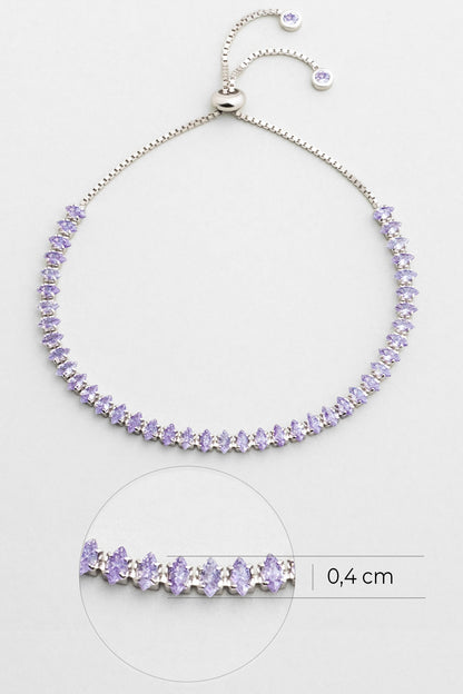 Mor Aura 18 Ayar Beyaz Altın Kaplama Ayarlanabilir Gümüş Bileklik 5178268999